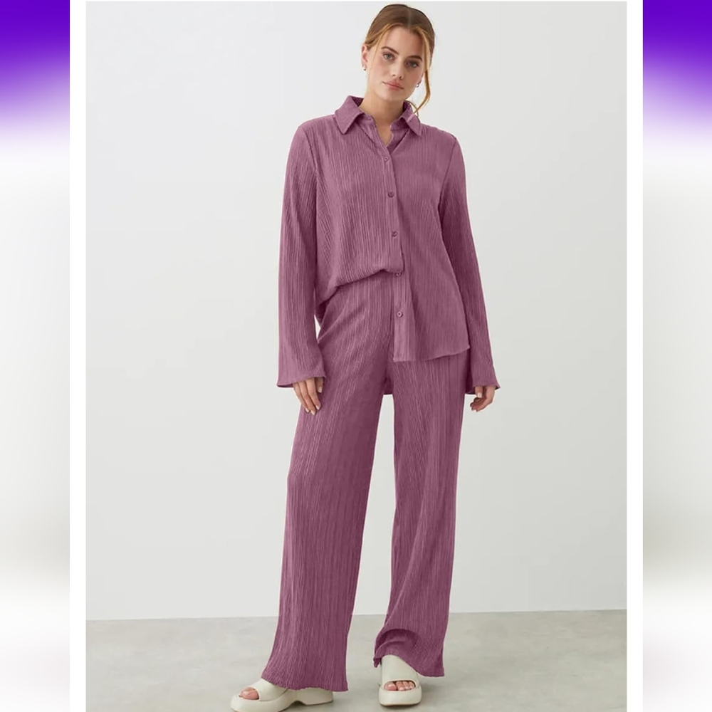 Women's Cotton Blend Long Sleeves Shirt with Trouser Set.